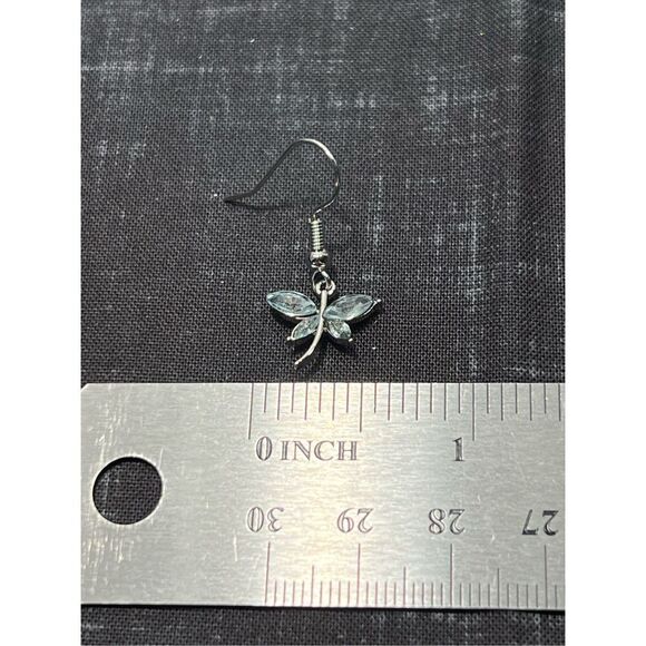 Pale Blue Dragonfly Inspired Silver Colored Fish Hook Stud Earring - Picture 4 of 4